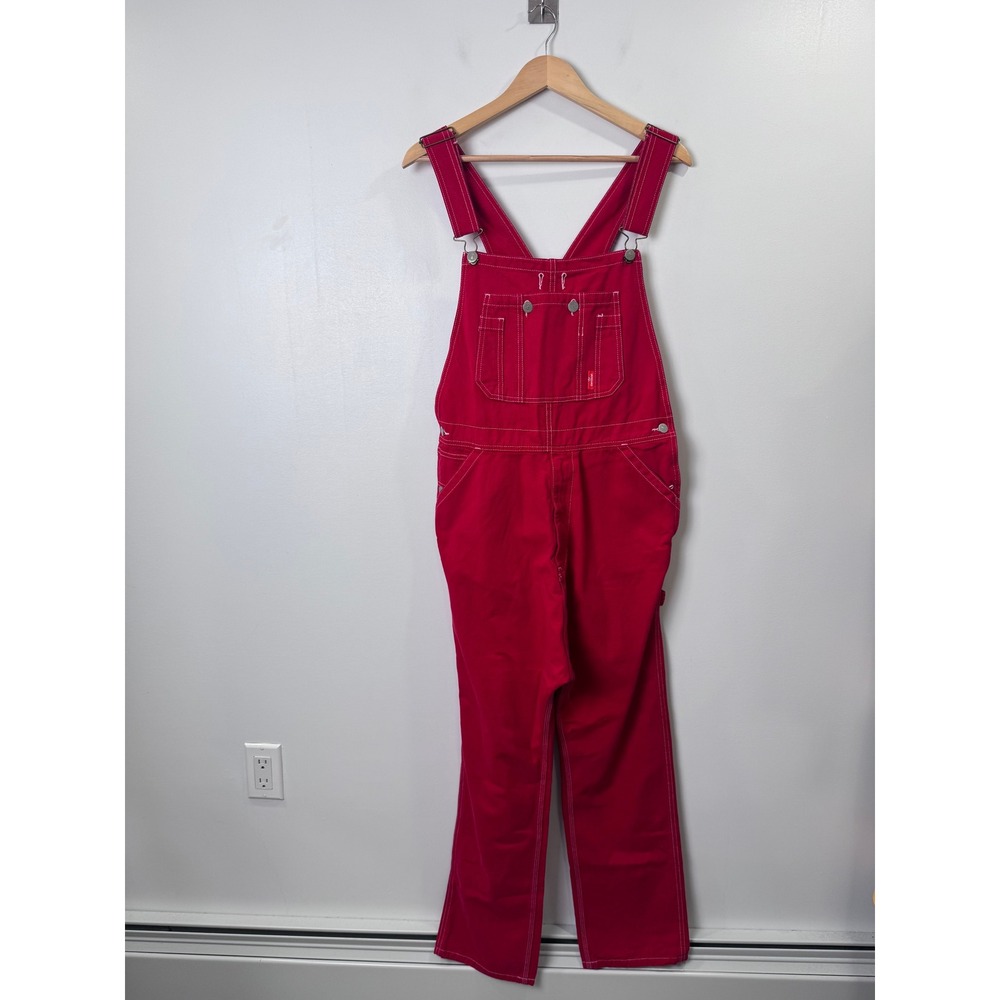 NWT Denimist Women Red Denim Contrast Stitch Overalls DSW9200 Small